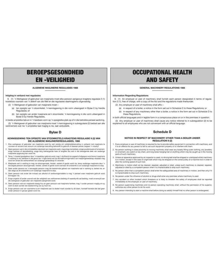 General Machinery Regulation - Schedule D Poster